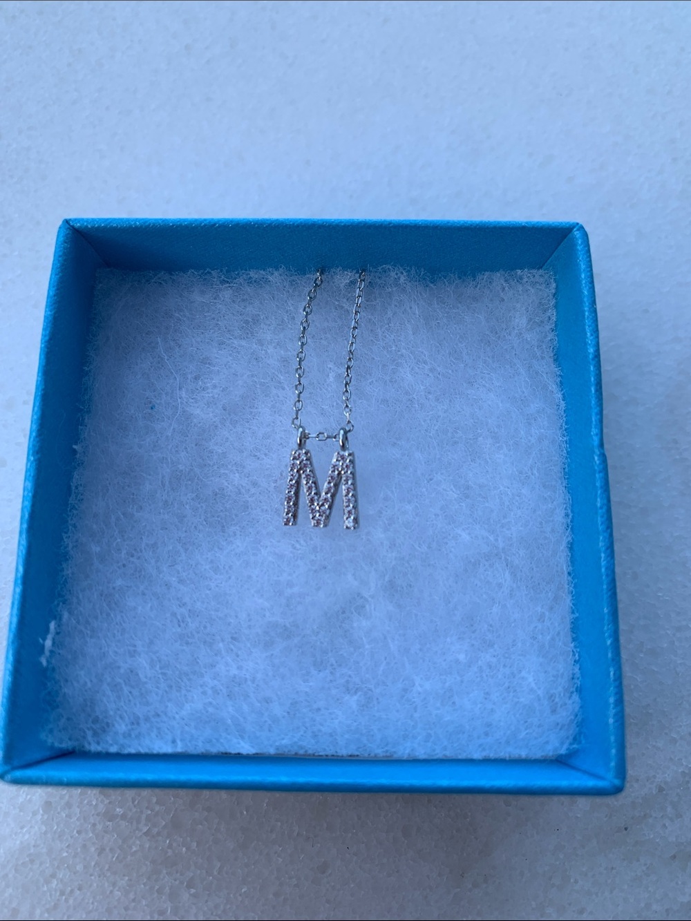 Sterling Silver 'M' Initial Pendant Necklace with Swarovski Zirconia crystals